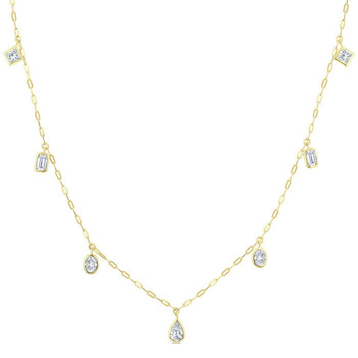 1 1/5 Ctw Bezel Set Mixed Diamond Cut Station Necklace in 14K Yellow Gold