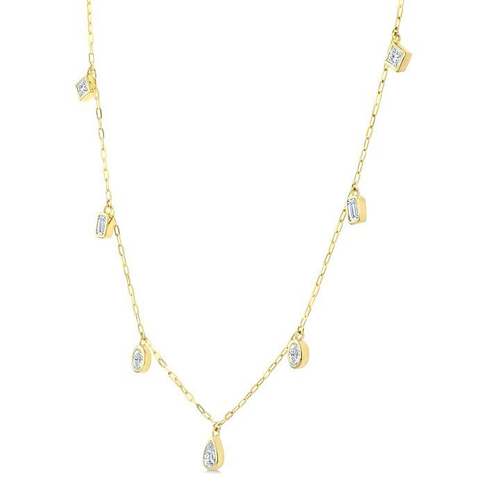 1 1/5 Ctw Bezel Set Mixed Diamond Cut Station Necklace in 14K Yellow Gold