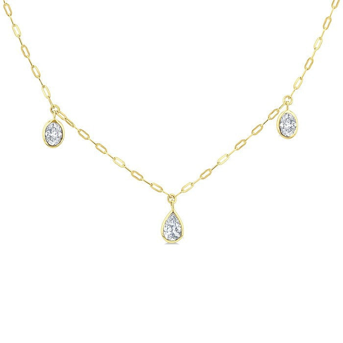 1 1/5 Ctw Bezel Set Mixed Diamond Cut Station Necklace in 14K Yellow Gold