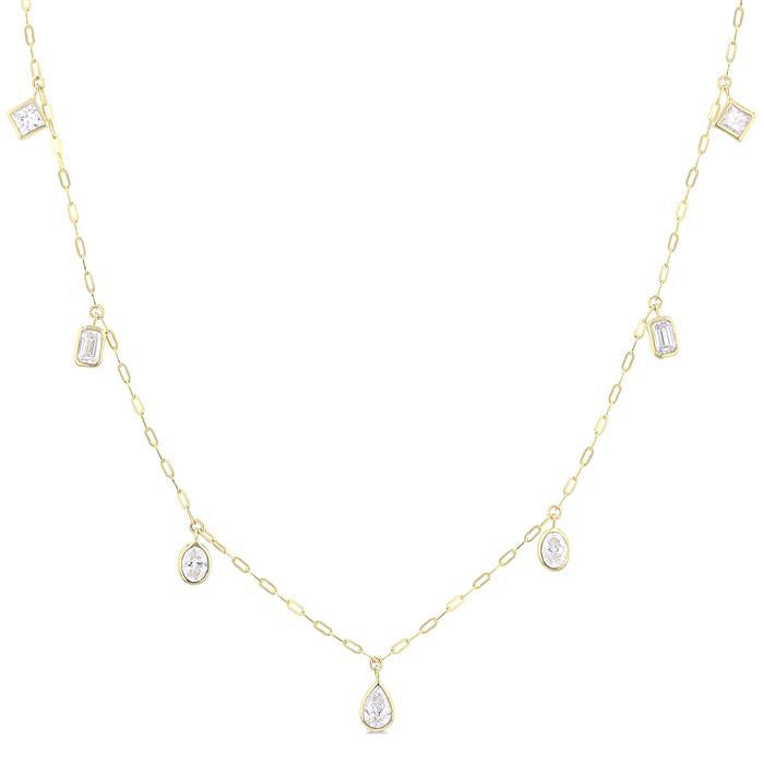 Mixed Shape Bezel Set Diamond Station Necklace