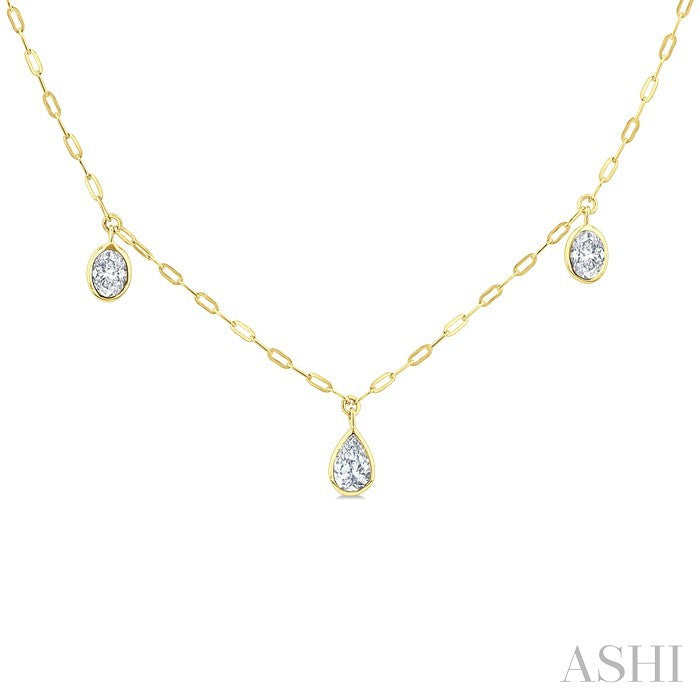 1 1/5 Ctw Bezel Set Mixed Diamond Cut Station Necklace in 14K Yellow Gold