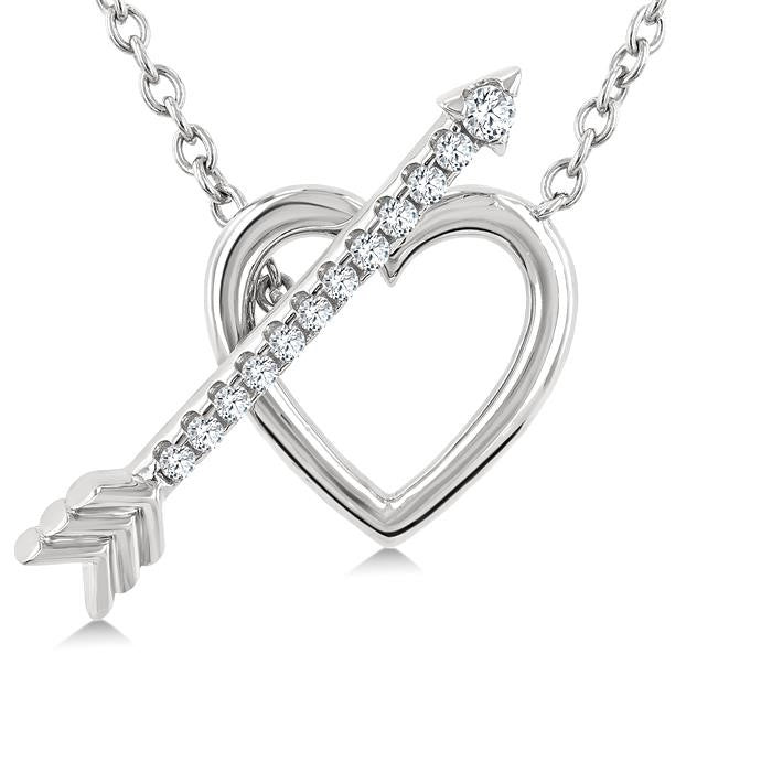 1/8 Ctw Heart Toggle Round Cut Diamond Fashion Necklace in 10K White Gold