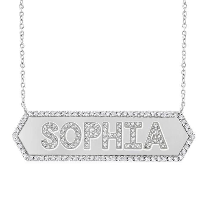 Block 'Sophia' Diamond Nameplate Necklace