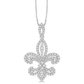 1 Ctw Round Cut Diamond Fleur De Lis Diamond Pendant in 14K White Gold with Chain