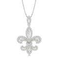 7/8 Ctw Round Cut Diamond Fleur De Lis Diamond Pendant in 14K White Gold with Chain