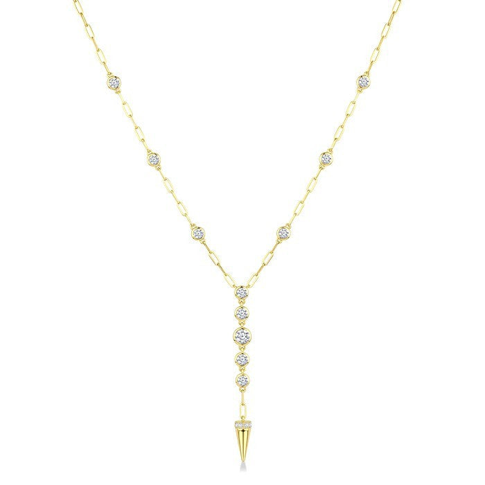 1 Ctw Paperclip Round Cut Diamond Fashion Station Necklace in 14K Yellow Gold