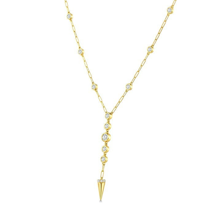 1 Ctw Paperclip Round Cut Diamond Fashion Station Necklace in 14K Yellow Gold