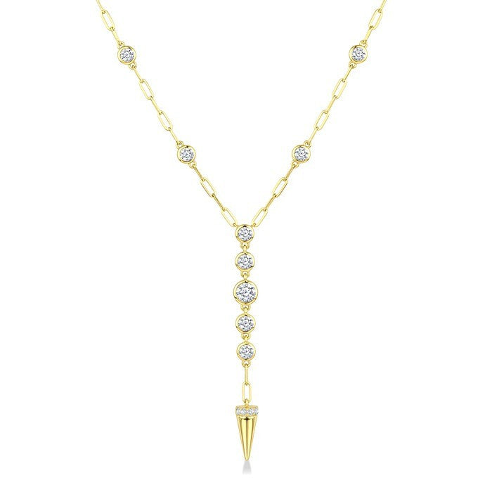 1 Ctw Paperclip Round Cut Diamond Fashion Station Necklace in 14K Yellow Gold