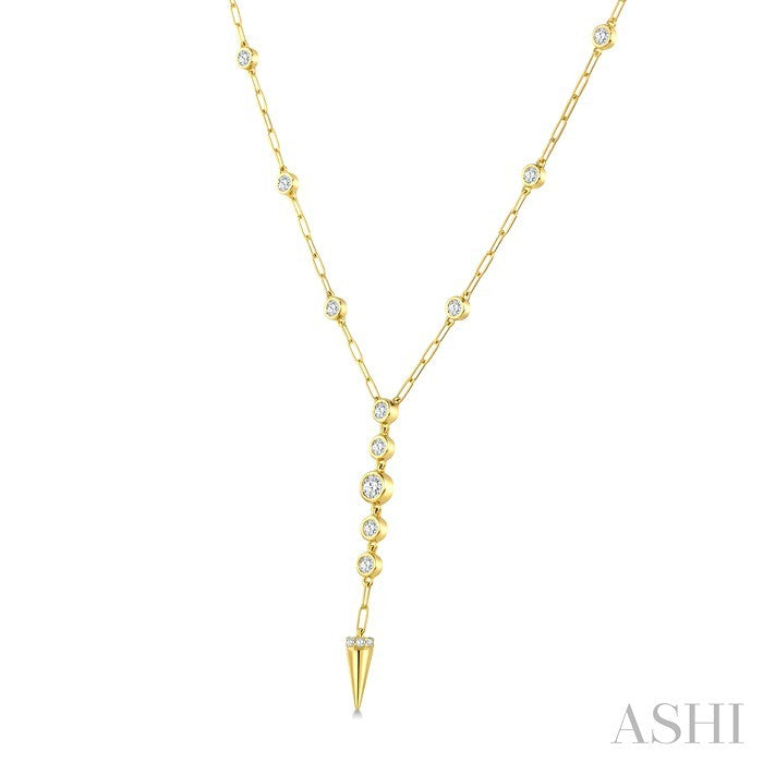 1 Ctw Paperclip Round Cut Diamond Fashion Station Necklace in 14K Yellow Gold