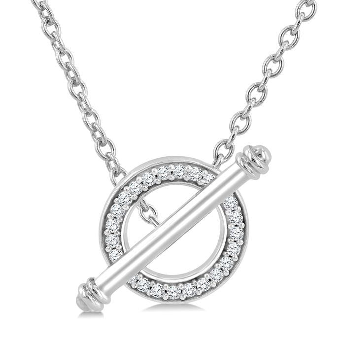 1/8 Ctw Circle Toggle Round Cut Diamond Fashion Necklace in 10K White Gold
