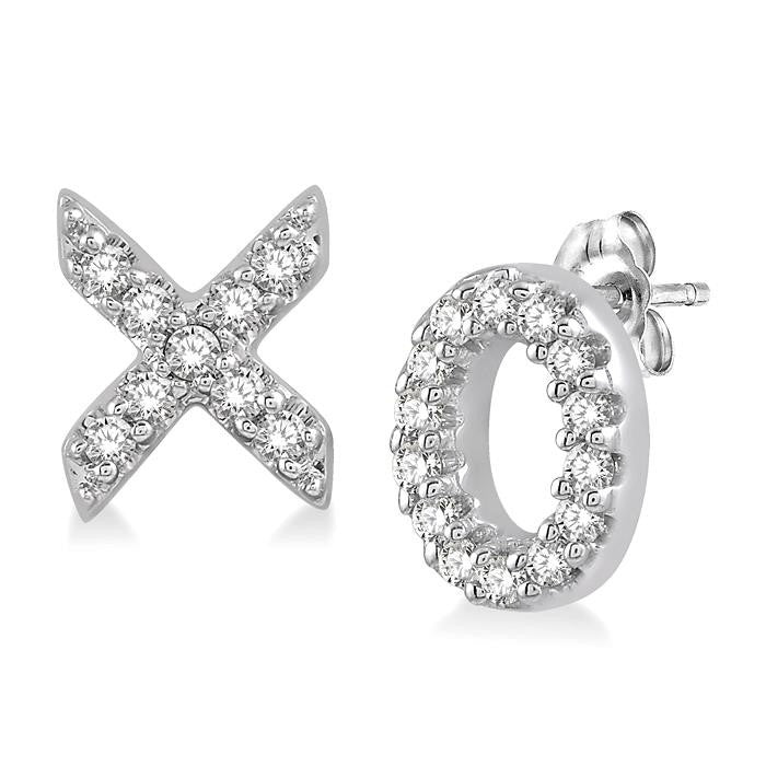 1/10 Ctw 'XO' Hugs and Kisses Petite Round Cut Diamond Earrings in 10K White Gold