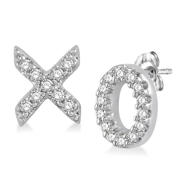1/10 Ctw 'XO' Hugs and Kisses Petite Round Cut Diamond Earrings in 10K White Gold