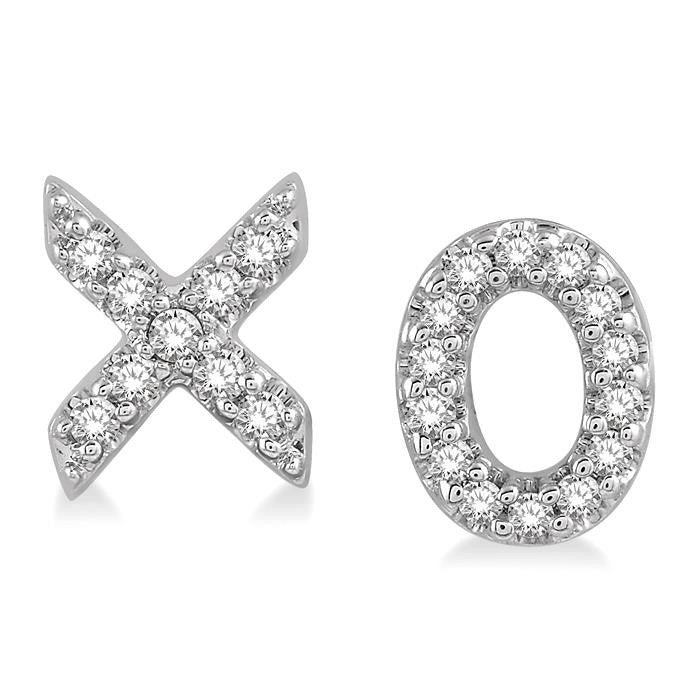 1/10 Ctw 'XO' Hugs and Kisses Petite Round Cut Diamond Earrings in 10K White Gold