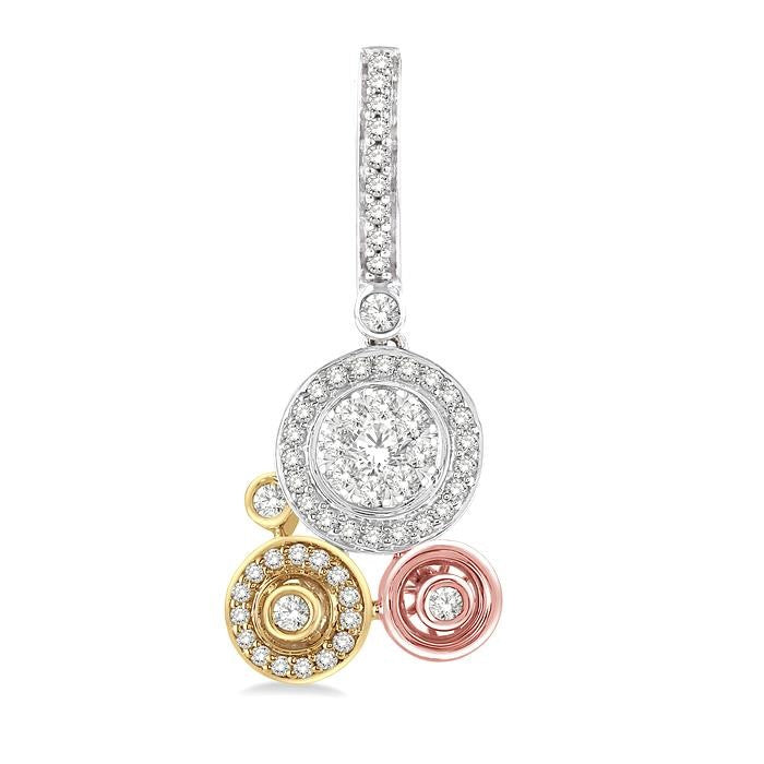 7/8 Ctw Round Cut Diamond Shine Bright Fashion Earrings in 14K Tri Color Gold