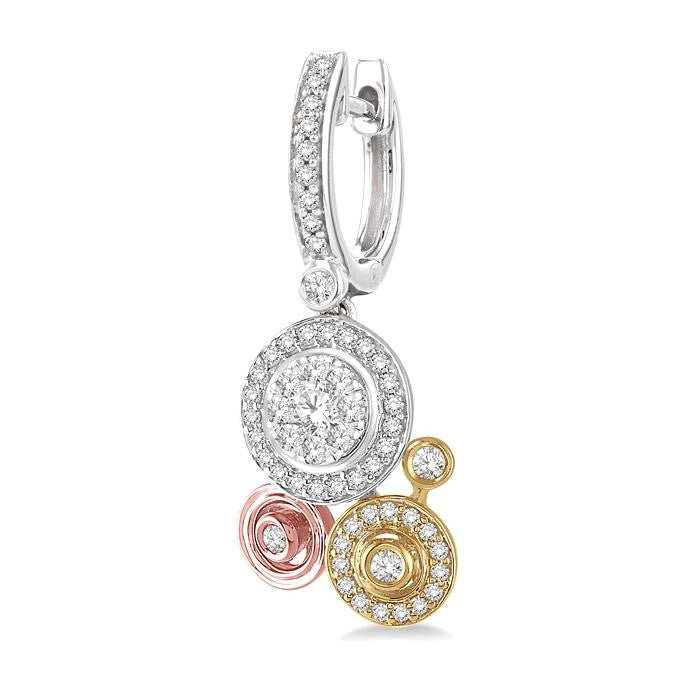 7/8 Ctw Round Cut Diamond Shine Bright Fashion Earrings in 14K Tri Color Gold