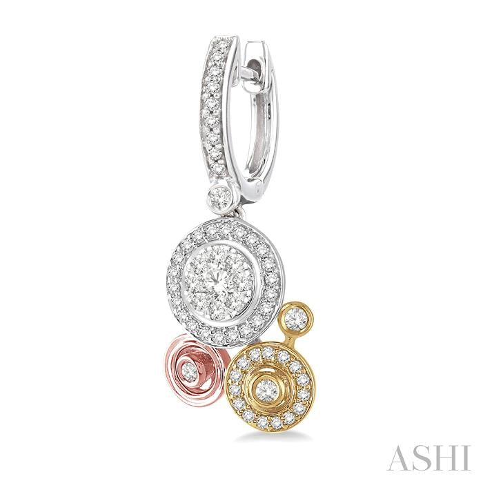 7/8 Ctw Round Cut Diamond Shine Bright Fashion Earrings in 14K Tri Color Gold
