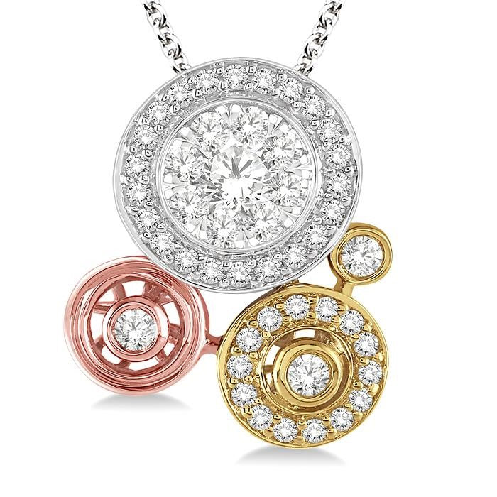 1/2 Ctw Round Cut Diamond Shine Bright Fashion Pendant in 14K Tri Color Gold with Chain