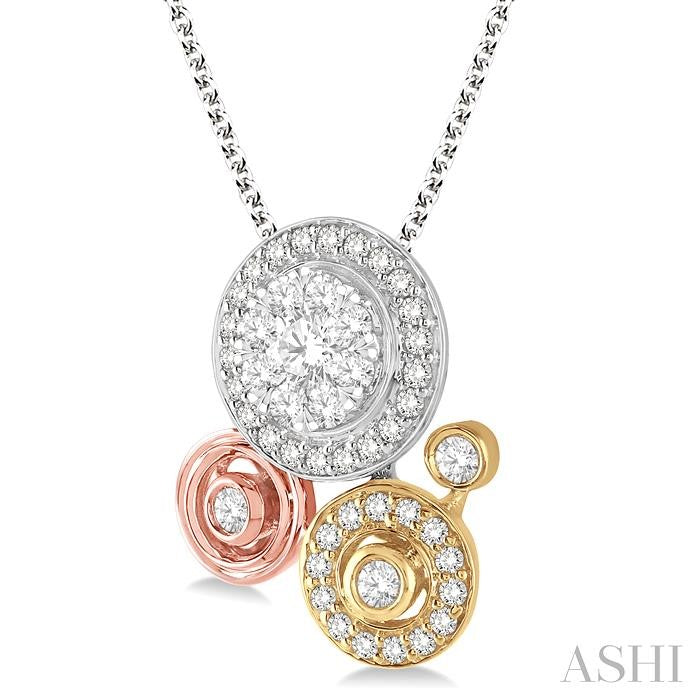 1/2 Ctw Round Cut Diamond Shine Bright Fashion Pendant in 14K Tri Color Gold with Chain