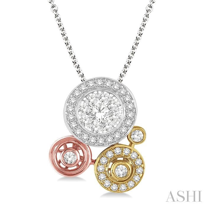 1/2 Ctw Round Cut Diamond Shine Bright Fashion Pendant in 14K Tri Color Gold with Chain