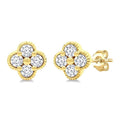 1/5 Ctw Clover Round Cut Diamond Fashion Earrings in 14K Yellow Gold