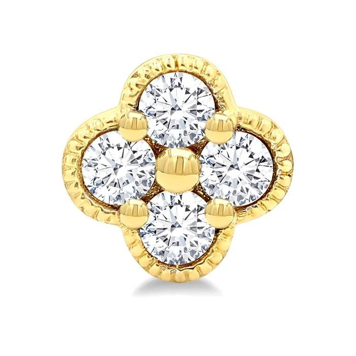 1/5 Ctw Clover Round Cut Diamond Fashion Earrings in 14K Yellow Gold
