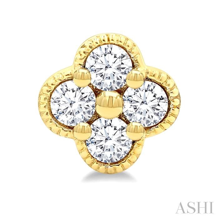 1/5 Ctw Clover Round Cut Diamond Fashion Earrings in 14K Yellow Gold