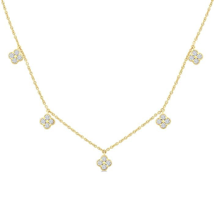 5/8 Ctw Clover Round Cut Diamond Station Necklace in 14K Yellow Gold