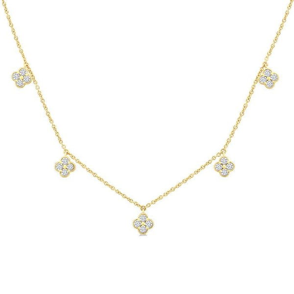 5/8 Ctw Clover Round Cut Diamond Station Necklace in 14K Yellow Gold