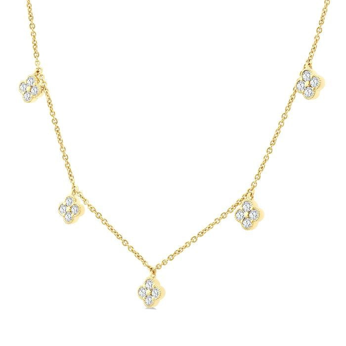 5/8 Ctw Clover Round Cut Diamond Station Necklace in 14K Yellow Gold
