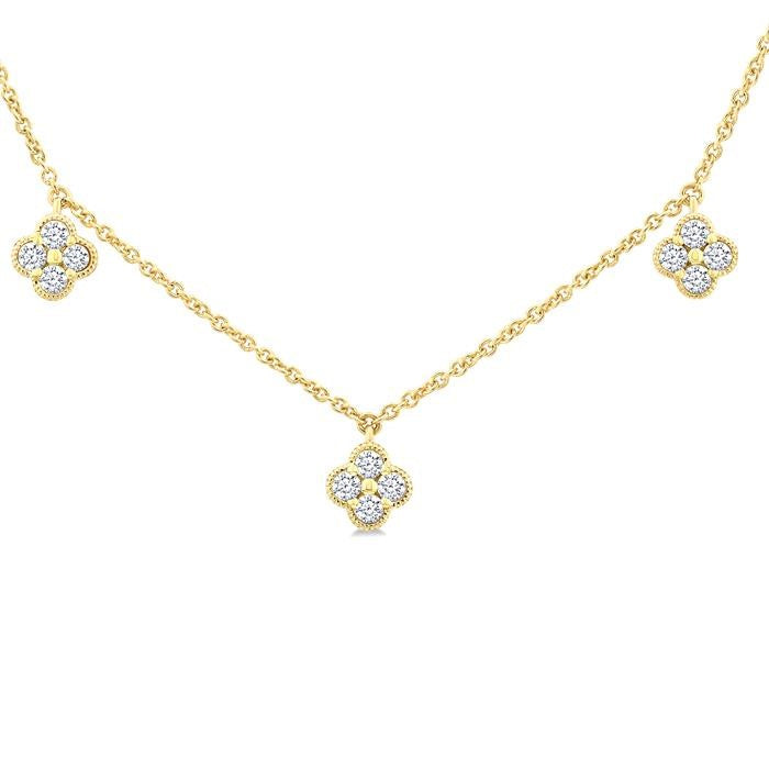 5/8 Ctw Clover Round Cut Diamond Station Necklace in 14K Yellow Gold