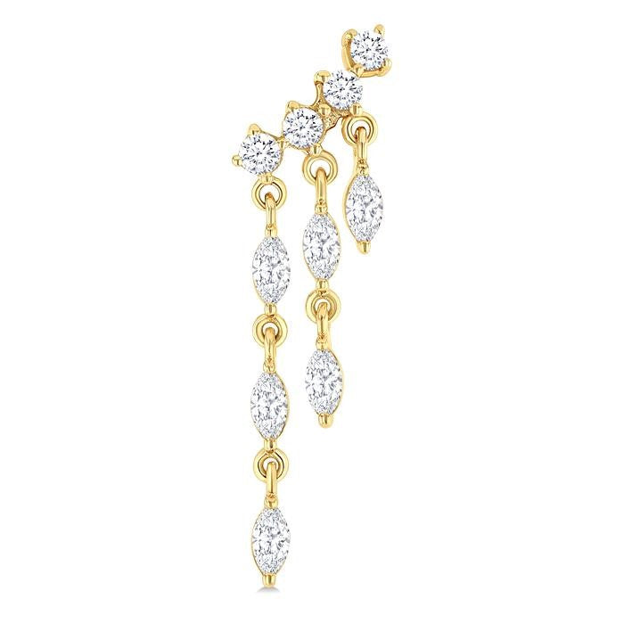3/4 Ctw Mini Chandelier Marquise and Round Cut Diamond Fashion Earrings in 14K Yellow Gold