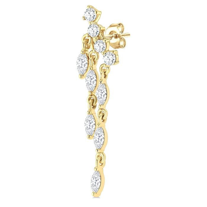 3/4 Ctw Mini Chandelier Marquise and Round Cut Diamond Fashion Earrings in 14K Yellow Gold