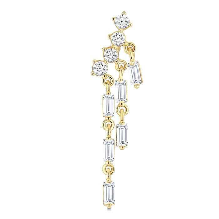 3/4 Ctw Mini Chandelier Baguette and Round Cut Diamond Fashion Long Earrings in 14K Yellow Gold
