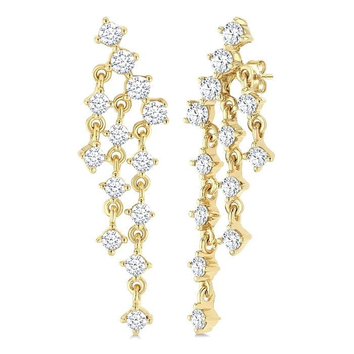 3/4 Ctw Round Cut Diamond Mini Chandelier Fashion Long Earrings in 14K Yellow Gold