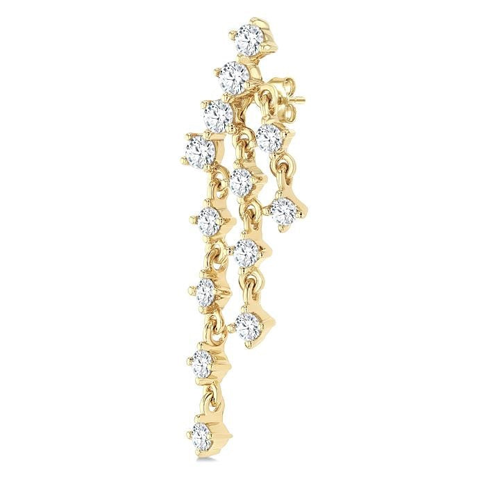3/4 Ctw Round Cut Diamond Mini Chandelier Fashion Long Earrings in 14K Yellow Gold