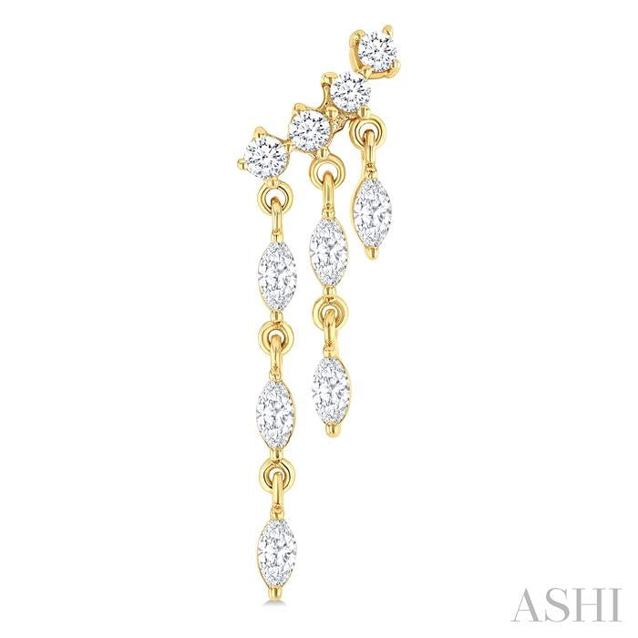 3/4 Ctw Mini Chandelier Marquise and Round Cut Diamond Fashion Earrings in 14K Yellow Gold