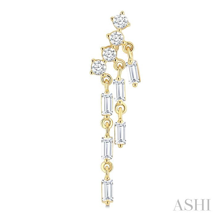 3/4 Ctw Mini Chandelier Baguette and Round Cut Diamond Fashion Long Earrings in 14K Yellow Gold