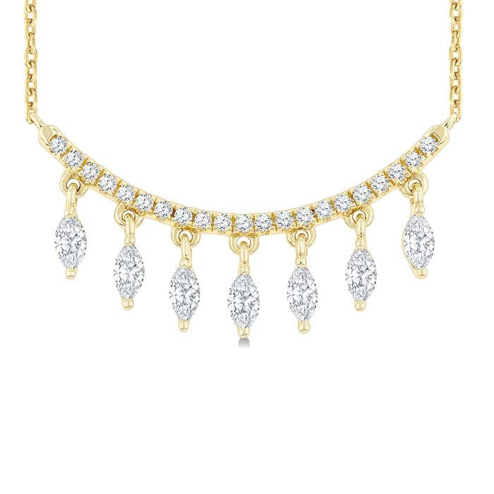 1/2 Ctw Marquise and Round Cut Diamond Chandelier Necklace in 14K Yellow Gold