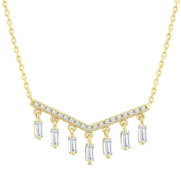 1/2 Ctw Mini Chandelier Baguette and Round Cut Diamond Fashion Necklace in 14K Yellow Gold