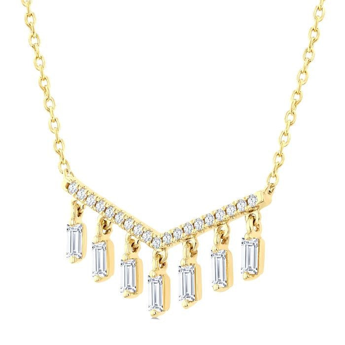 1/2 Ctw Mini Chandelier Baguette and Round Cut Diamond Fashion Necklace in 14K Yellow Gold
