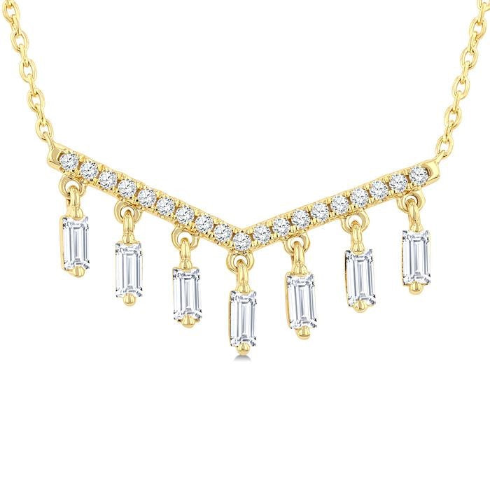 1/2 Ctw Mini Chandelier Baguette and Round Cut Diamond Fashion Necklace in 14K Yellow Gold