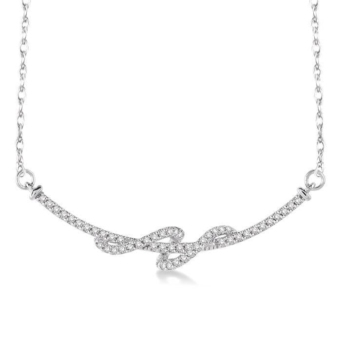1/4 Ctw Round Cut Diamond Swirl Necklace in 10K White Gold with Chain