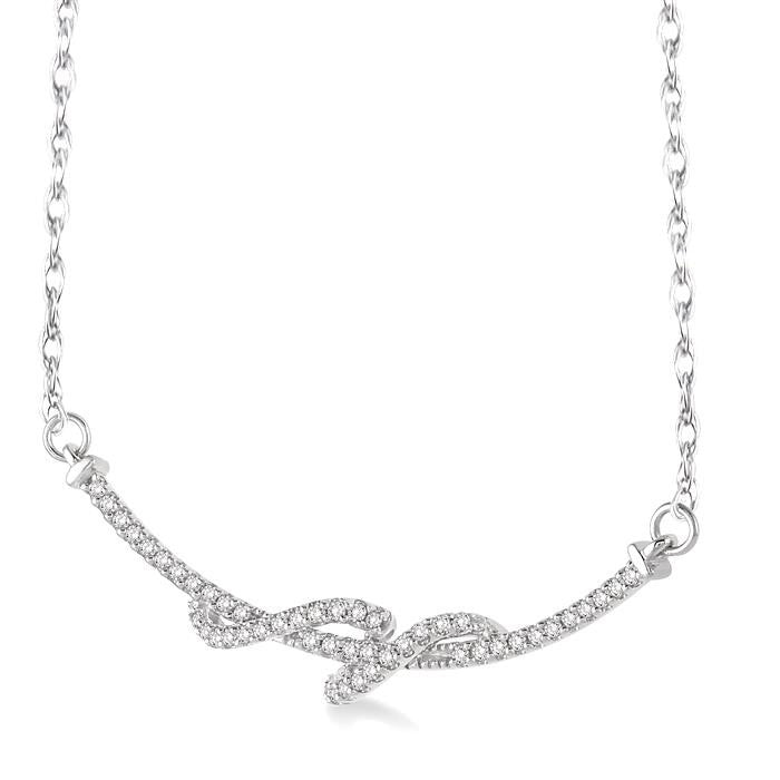 1/4 Ctw Round Cut Diamond Swirl Necklace in 10K White Gold with Chain