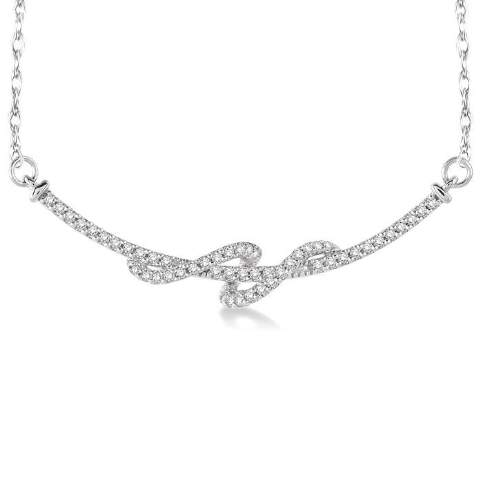 1/4 Ctw Round Cut Diamond Swirl Necklace in 10K White Gold with Chain