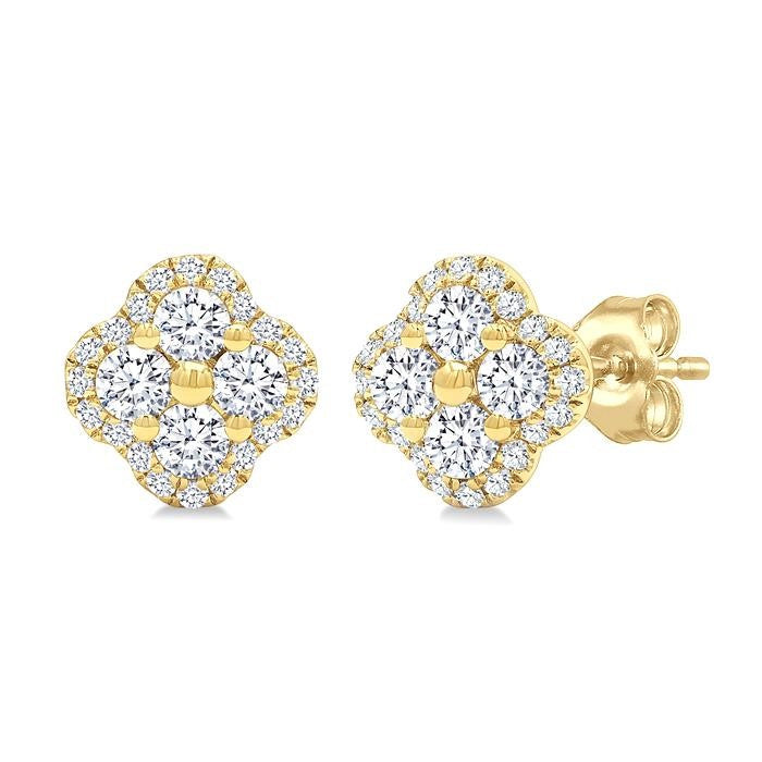 1/2 Ctw Clover Round Cut Diamond Fashion Earrings in 14K Yellow Gold