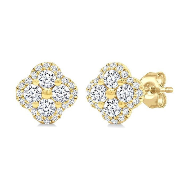 1/2 Ctw Clover Round Cut Diamond Fashion Earrings in 14K Yellow Gold