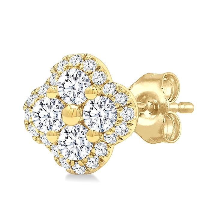 1/2 Ctw Clover Round Cut Diamond Fashion Earrings in 14K Yellow Gold