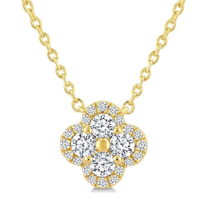 1/3 Ctw Round Cut Diamond Clover Fashion Pendant With Chain in 14K Yellow Gold
