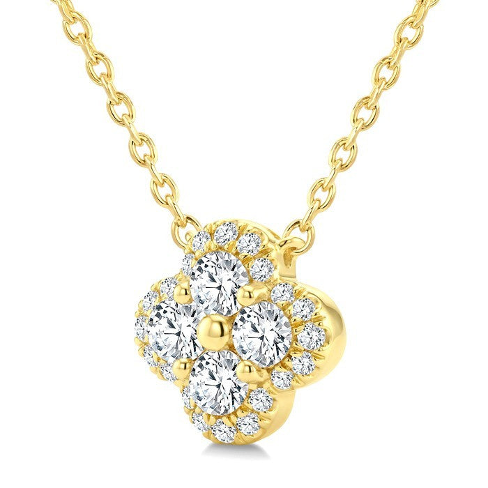 1/3 Ctw Round Cut Diamond Clover Fashion Pendant With Chain in 14K Yellow Gold