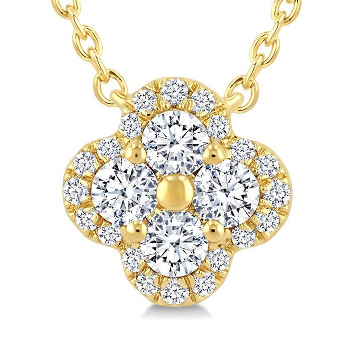 1/3 Ctw Round Cut Diamond Clover Fashion Pendant With Chain in 14K Yellow Gold